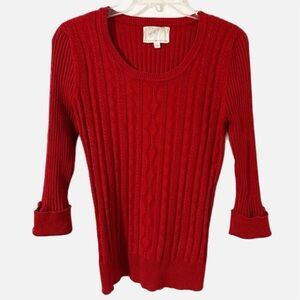 Debbie Morgan Cable Knit and Ribbed with Scoop Neck Tabbed 3/4 Sleeved Sweater🟥